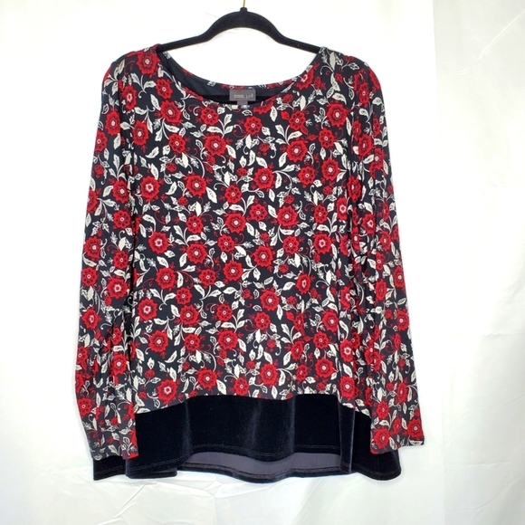 J. Jill Wearever Collection Velour Hem Top Size XL Long Sleeve Dark Floral - Picture 1 of 13